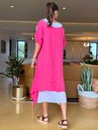 Pure Linen Jensen Two Piece Split Side Dress Small Flamingo